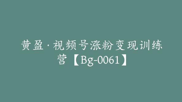 黄盈·视频号涨粉变现训练营【Bg-0061】