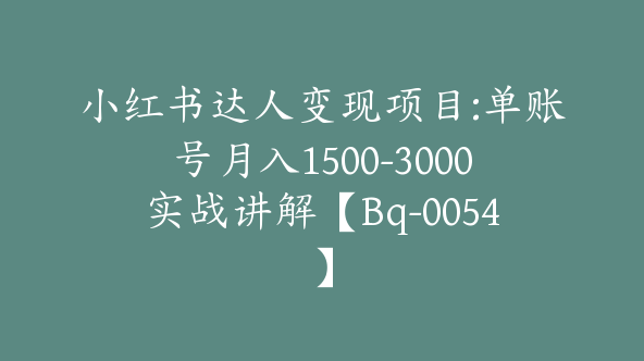 小红书达人变现项目:单账号月入1500-3000实战讲解【Bq-0054】