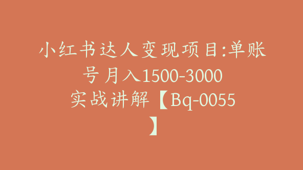 小红书达人变现项目:单账号月入1500-3000实战讲解【Bq-0055】