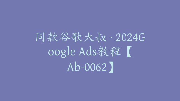 同款谷歌大叔·2024Google Ads教程【Ab-0062】