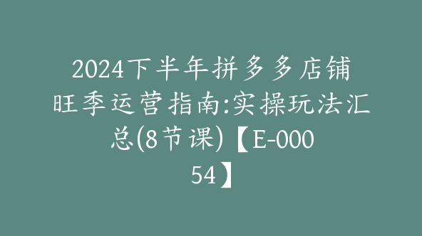 2024下半年拼多多店铺旺季运营指南:实操玩法汇总(8节课)【E-00054】