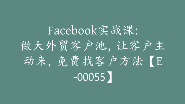 Facebook实战课:做大外贸客户池，让客户主动来，免费找客户方法【E-00055】