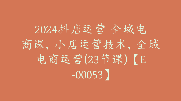 2024抖店运营-全域电商课，小店运营技术，全域电商运营(23节课)【E-00053】