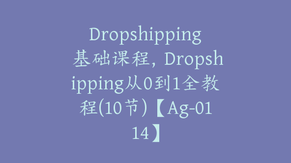 Dropshipping 基础课程，Dropshipping从0到1全教程(10节)【Ag-0114】