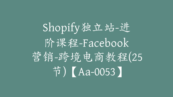 Shopify独立站-进阶课程-Facebook营销-跨境电商教程(25节)【Aa-0053】