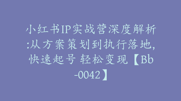 小红书IP实战营深度解析:从方案策划到执行落地，快速起号 轻松变现【Bb-0042】