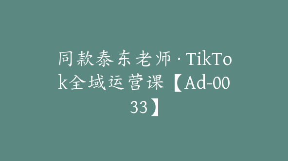 同款泰东老师·TikTok全域运营课【Ad-0033】