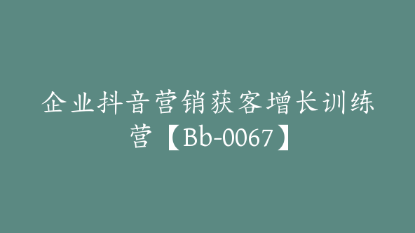 企业抖音营销获客增长训练营【Bb-0067】