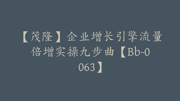 【茂隆】企业增长引擎流量倍增实操九步曲【Bb-0063】