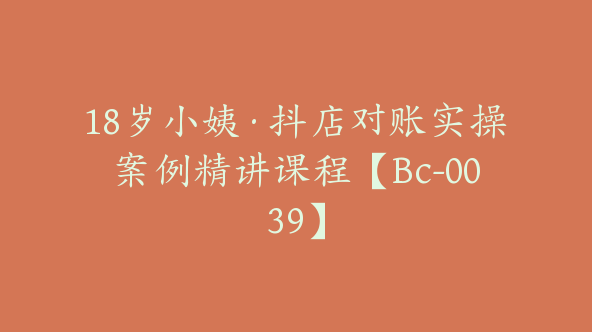 18岁小姨·抖店对账实操案例精讲课程【Bc-0039】