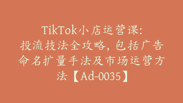 TikTok小店运营课:投流技法全攻略，包括广告命名扩量手法及市场运营方法【Ad-0035】