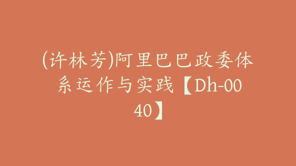 (许林芳)阿里巴巴政委体系运作与实践【Dh-0040】