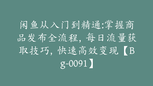 闲鱼从入门到精通:掌握商品发布全流程，每日流量获取技巧，快速高效变现【Bg-0091】