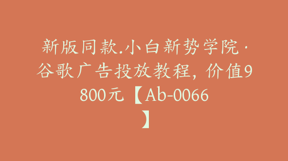 新版同款.小白新势学院·谷歌广告投放教程，价值9800元【Ab-0066】