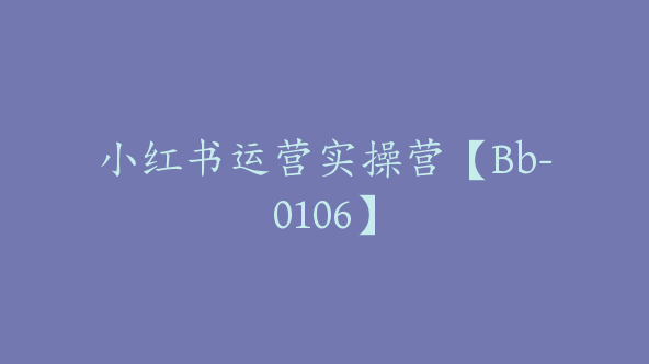 小红书运营实操营【Bb-0106】