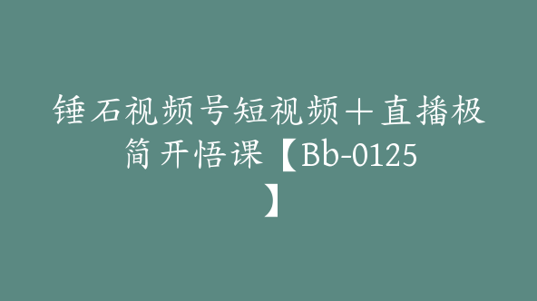 锤石视频号短视频＋直播极简开悟课【Bb-0125】