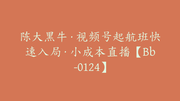 陈大黑牛·视频号起航班快速入局·小成本直播【Bb-0124】