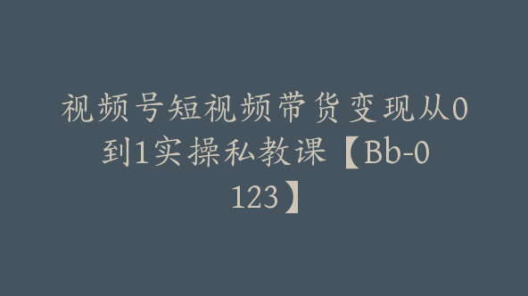 视频号短视频带货变现从0到1实操私教课【Bb-0123】